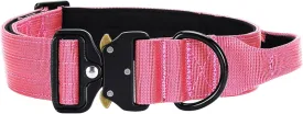 Heavy Duty Tactical Dog Collar  Adjustable Nylon w/Metal Buckle, Durable & Comfortable for Medium to Large Dogs (German Shepherd, Labrador, Rottweiler), Red Rose, Medium, for Training & Outdoor Use.