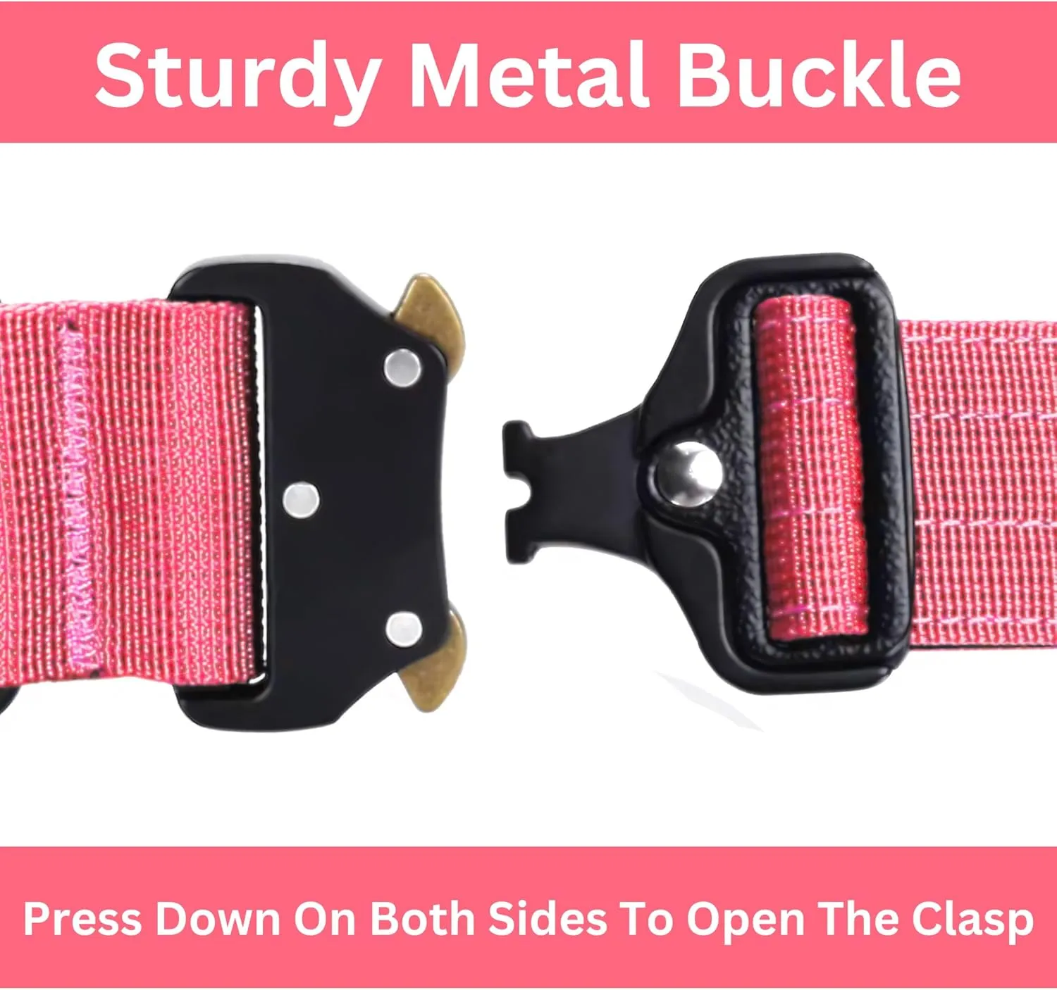 Heavy Duty Tactical Dog Collar  Adjustable Nylon w/Metal Buckle, Durable & Comfortable for Medium to Large Dogs (German Shepherd, Labrador, Rottweiler), Red Rose, Medium, for Training & Outdoor Use.