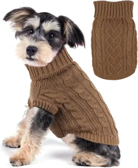 Khaki Dachshund Doggy Sweater - Warm & Soft Knitted Turtleneck Pet Sweater for Small Dogs, Large Size, Thanksgiving Occasion