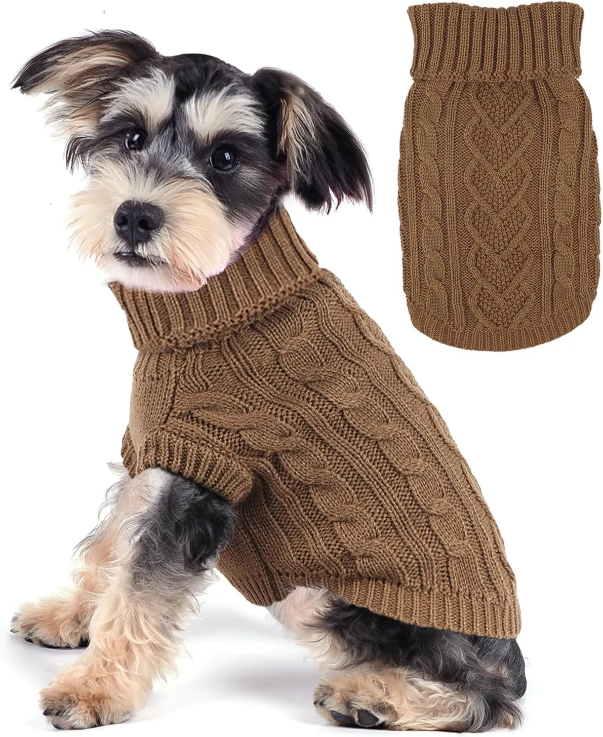 Khaki Dachshund Doggy Sweater - Warm & Soft Knitted Turtleneck Pet Sweater for Small Dogs, Large Size, Thanksgiving Occasion