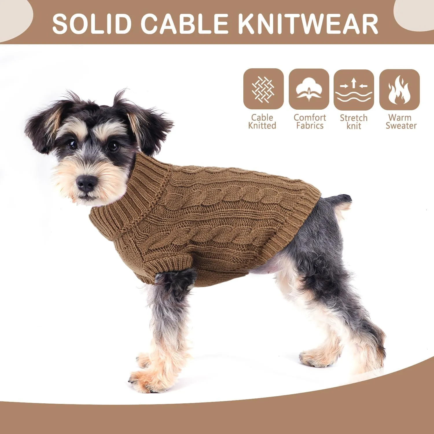 Khaki Dachshund Doggy Sweater - Warm & Soft Knitted Turtleneck Pet Sweater for Small Dogs, Large Size, Thanksgiving Occasion