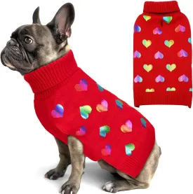 KYEESE Dog Sweaters Colorful Radiant Printing Love Design with Leash Hole Pet Sweater Pet Clothes,M