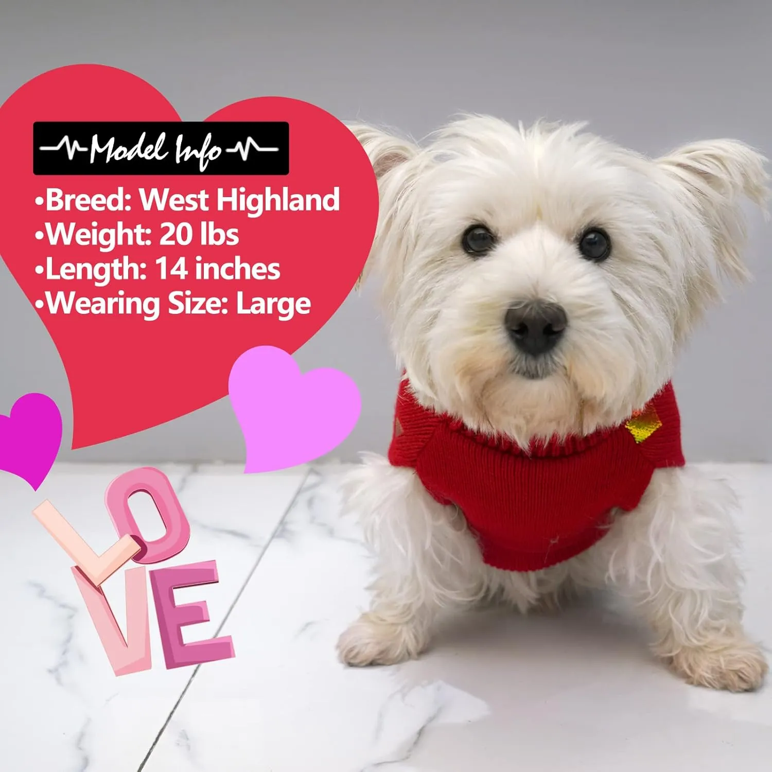 KYEESE Dog Sweaters Colorful Radiant Printing Love Design with Leash Hole Pet Sweater Pet Clothes,M