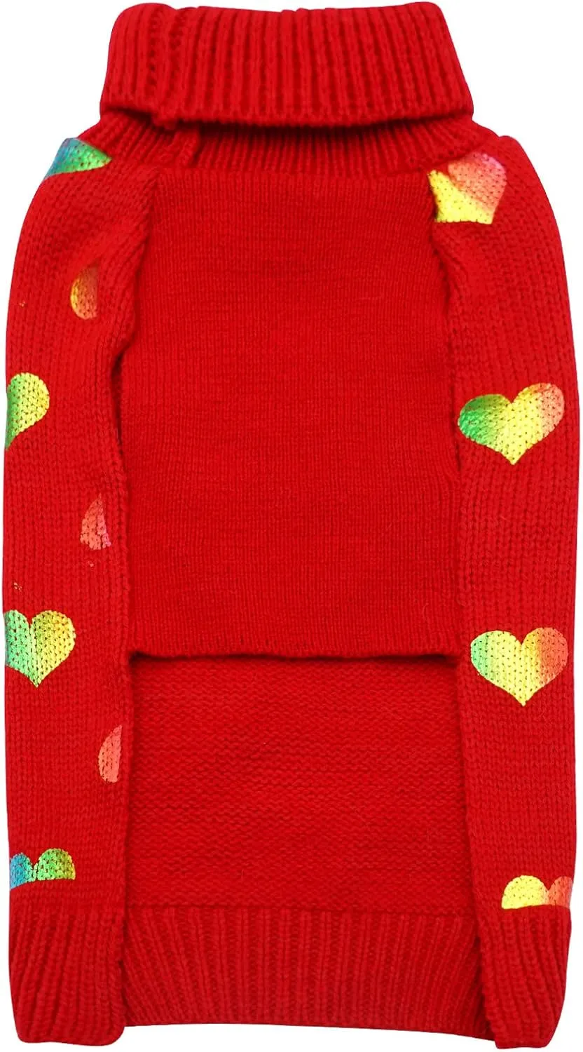 KYEESE Dog Sweaters Colorful Radiant Printing Love Design with Leash Hole Pet Sweater Pet Clothes,M