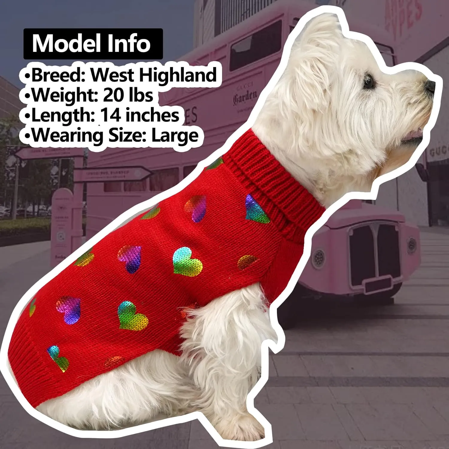 KYEESE Dog Sweaters Colorful Radiant Printing Love Design with Leash Hole Pet Sweater Pet Clothes,M