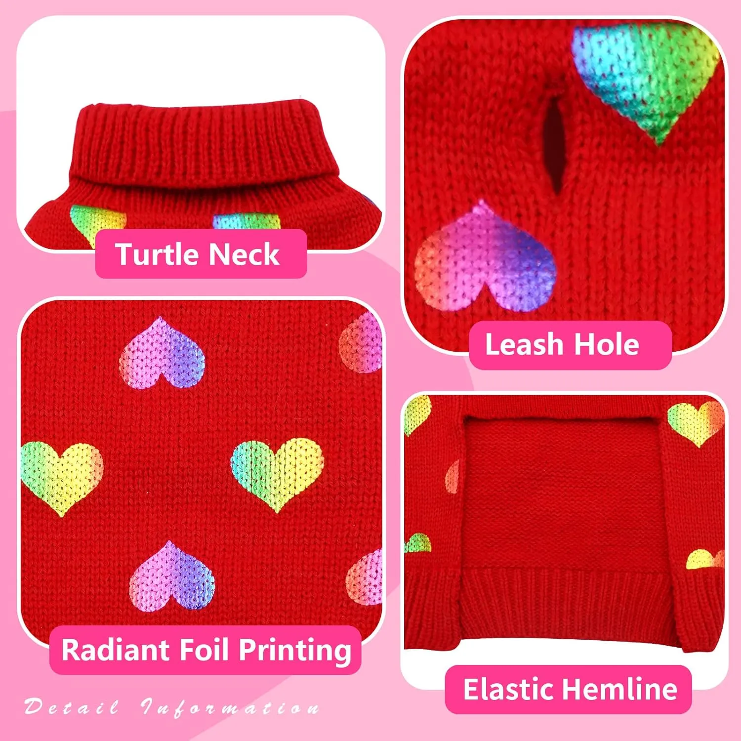 KYEESE Dog Sweaters Colorful Radiant Printing Love Design with Leash Hole Pet Sweater Pet Clothes,M