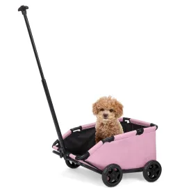 Mini Dog Stroller, Foldable Pet Stroller for Small Dogs & Cats with Safety Rope, Storage Basket & Built-in Cushion - Extendable Handle, Lightweight Carrier for Travel, Walking, Vet Visits (Pink)
