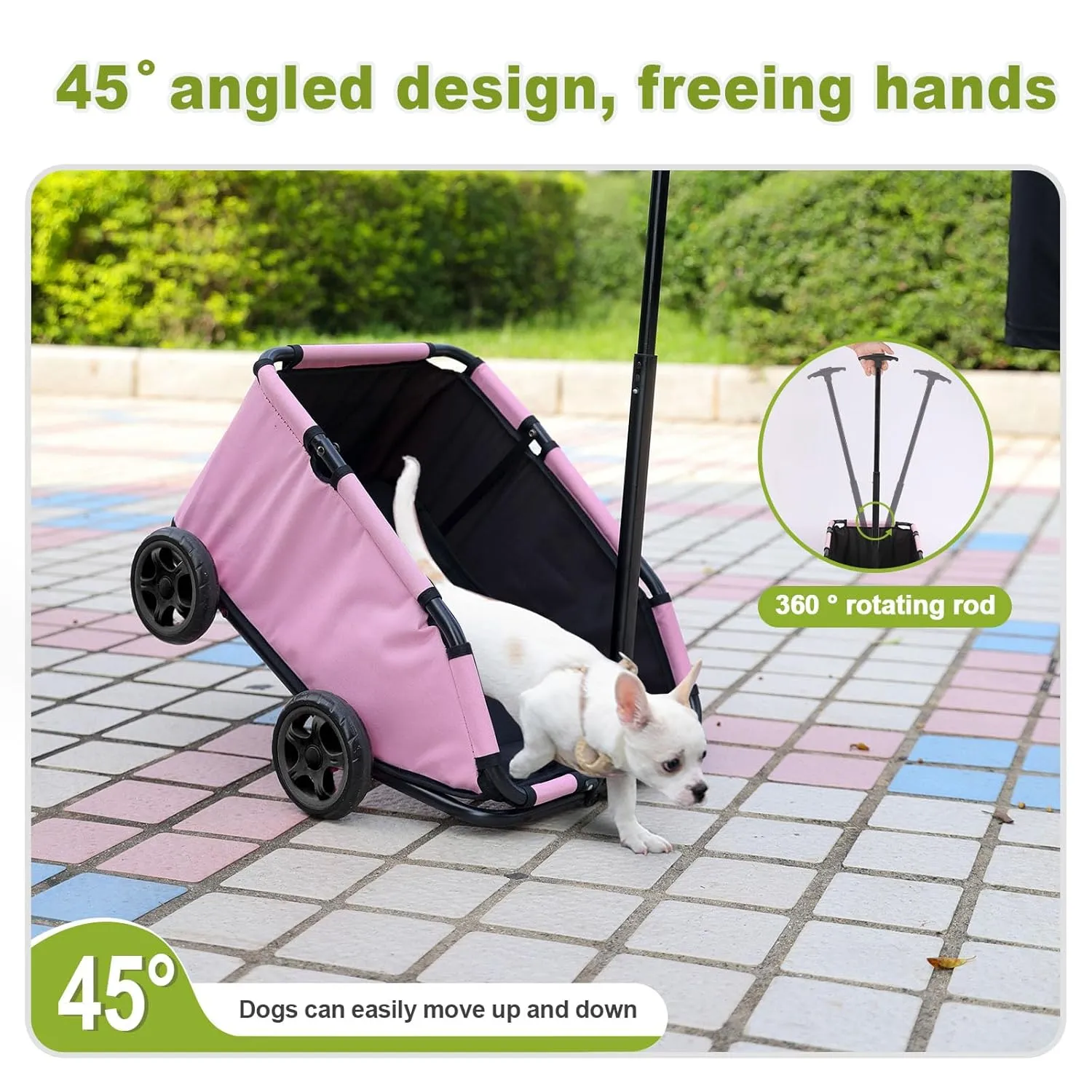 Mini Dog Stroller, Foldable Pet Stroller for Small Dogs & Cats with Safety Rope, Storage Basket & Built-in Cushion - Extendable Handle, Lightweight Carrier for Travel, Walking, Vet Visits (Pink)