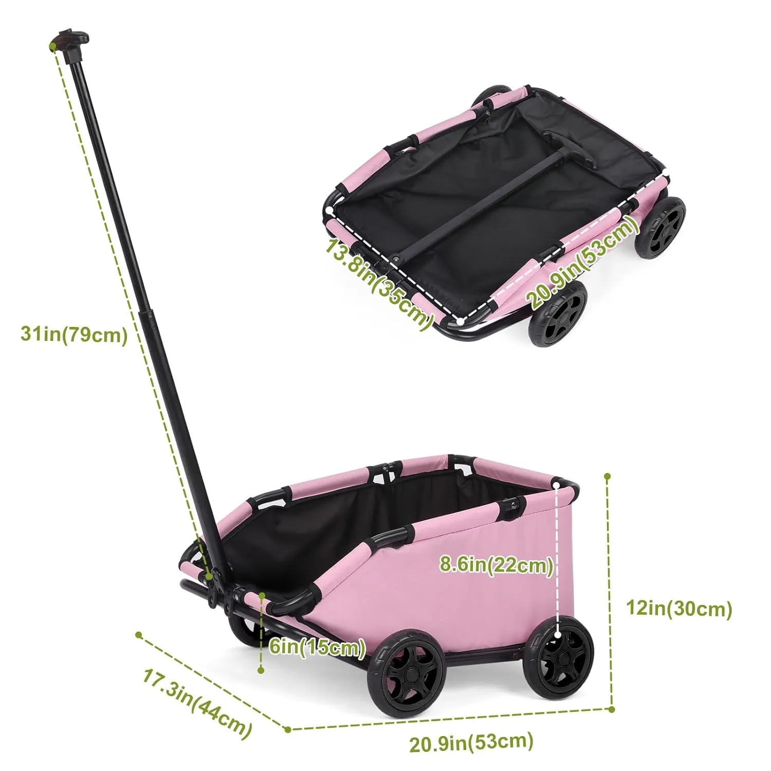 Mini Dog Stroller, Foldable Pet Stroller for Small Dogs & Cats with Safety Rope, Storage Basket & Built-in Cushion - Extendable Handle, Lightweight Carrier for Travel, Walking, Vet Visits (Pink)