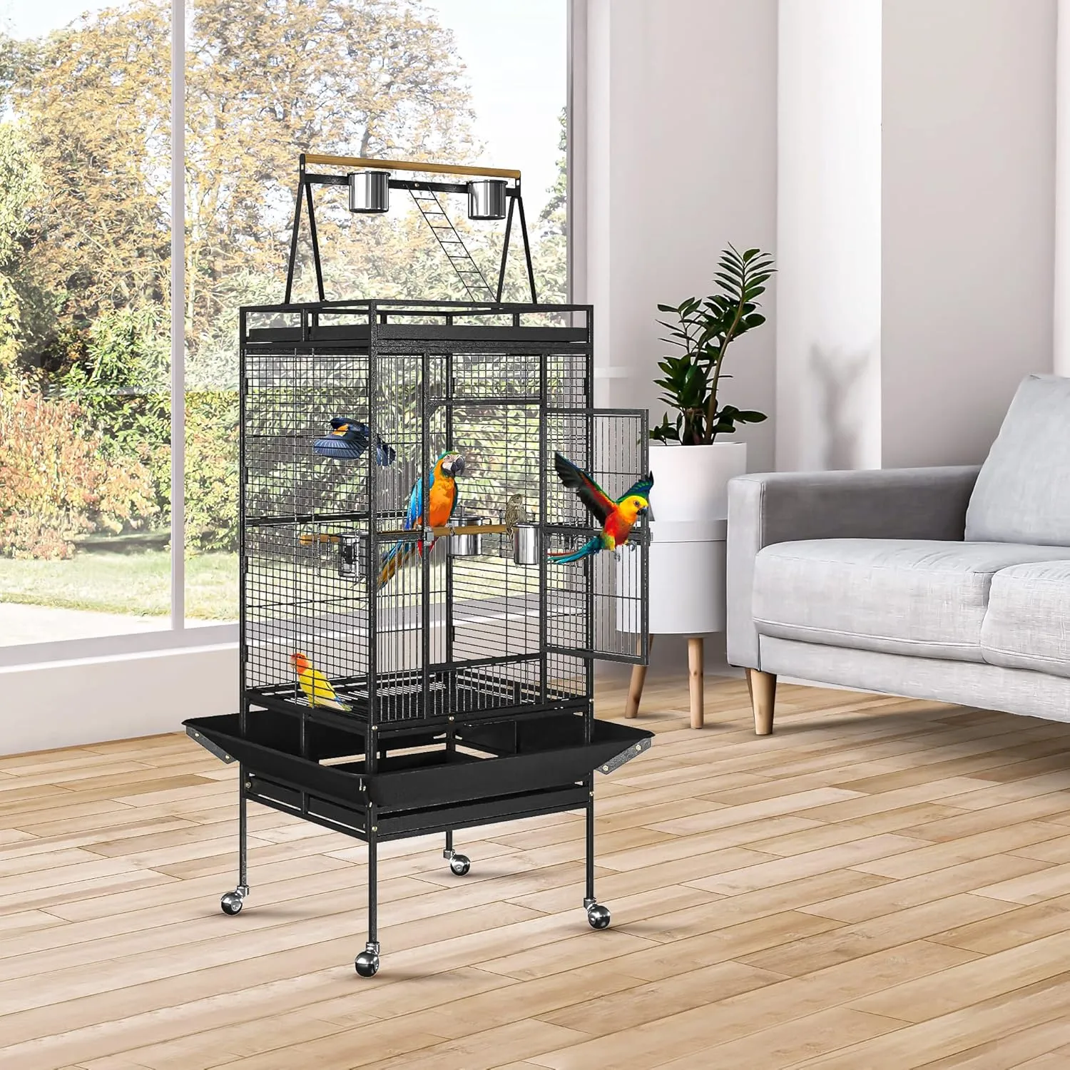 Nova Microdermabrasion 68-Inch Height Wrought Iron Standing Large Play Top Bird Cage for African Grey Small Quaker Parrot Cockatiel Sun Parakeet Green Cheek Conure Dove Budgie Lovebird