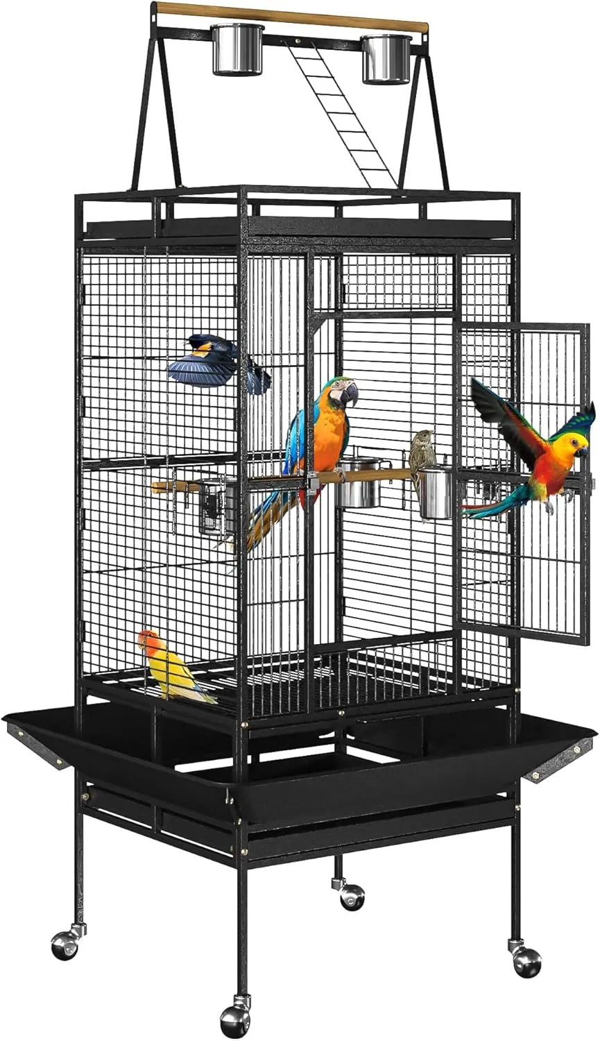 Nova Microdermabrasion 68-Inch Height Wrought Iron Standing Large Play Top Bird Cage for African Grey Small Quaker Parrot Cockatiel Sun Parakeet Green Cheek Conure Dove Budgie Lovebird