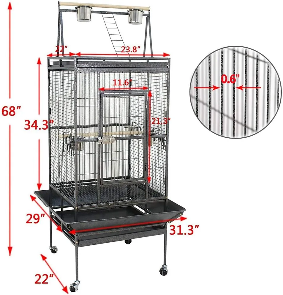 Nova Microdermabrasion 68-Inch Height Wrought Iron Standing Large Play Top Bird Cage for African Grey Small Quaker Parrot Cockatiel Sun Parakeet Green Cheek Conure Dove Budgie Lovebird