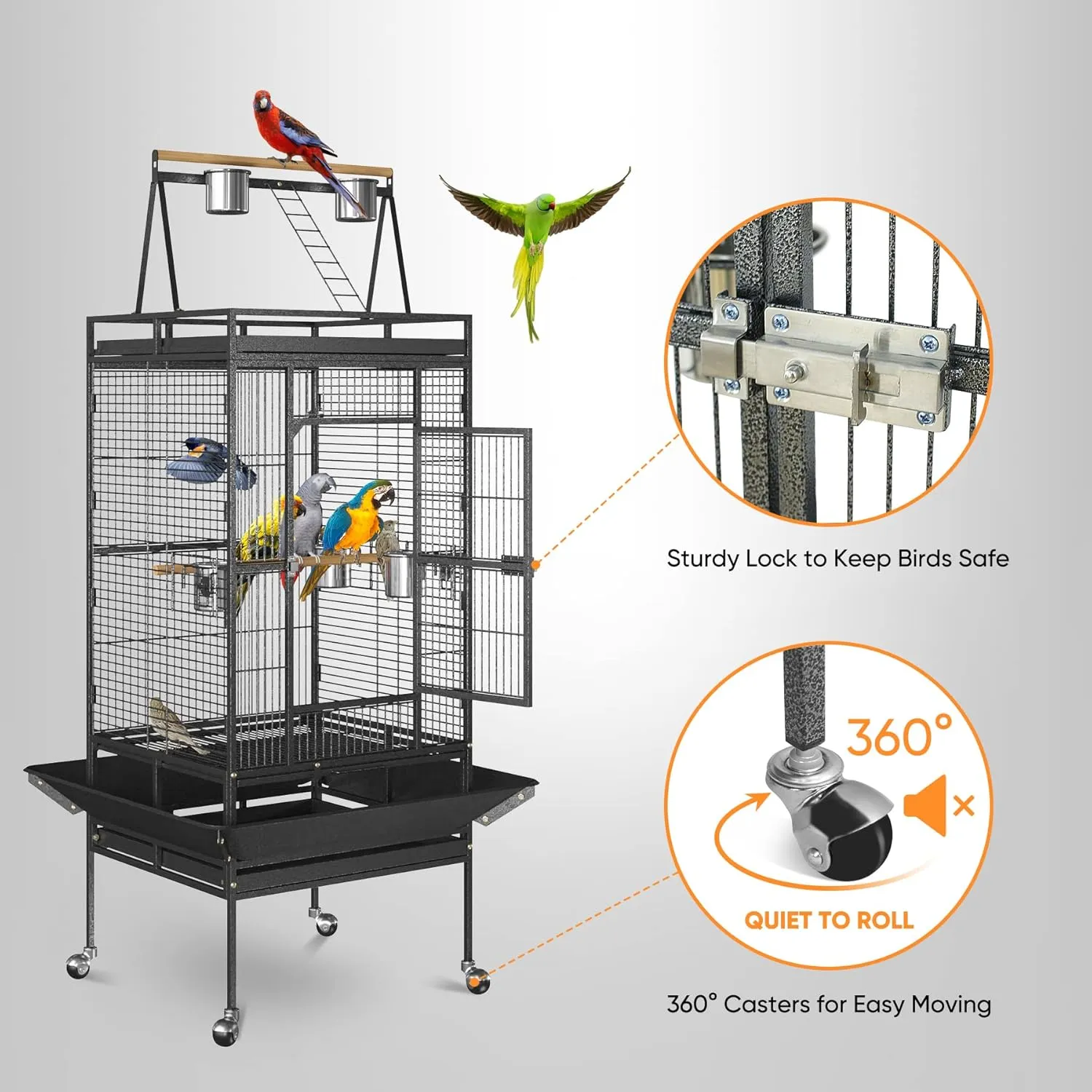 Nova Microdermabrasion 68-Inch Height Wrought Iron Standing Large Play Top Bird Cage for African Grey Small Quaker Parrot Cockatiel Sun Parakeet Green Cheek Conure Dove Budgie Lovebird