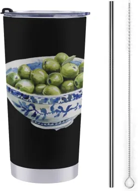 Painted Olive Bowl 20 Oz Tumbler Insulated Travel Mug Stainless Steel Tumblers with Lid and Straw for Cold & Hot