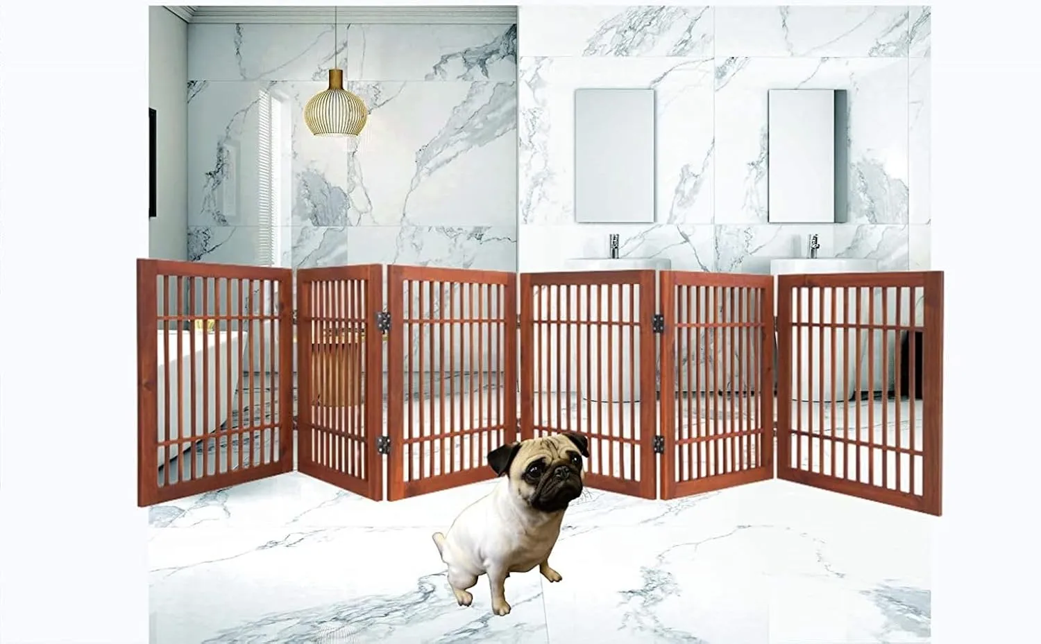 Pet Dog Gate Strong and Durable Freestanding Folding Acacia Hardwood Portable Wooden Fence Indoors or Outdoors by Urnporium (Brown Pet Gate, 6 Panel 24" Tall)