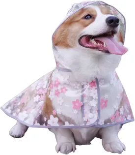 Pet Flower Raincoat,Dog Japanese Style Raincoat Pet Waterproof Jacket Dog Transparent Raincoat with Collar Hole Adjustable Buckle for Small Medium Large Dog(Pink,M)