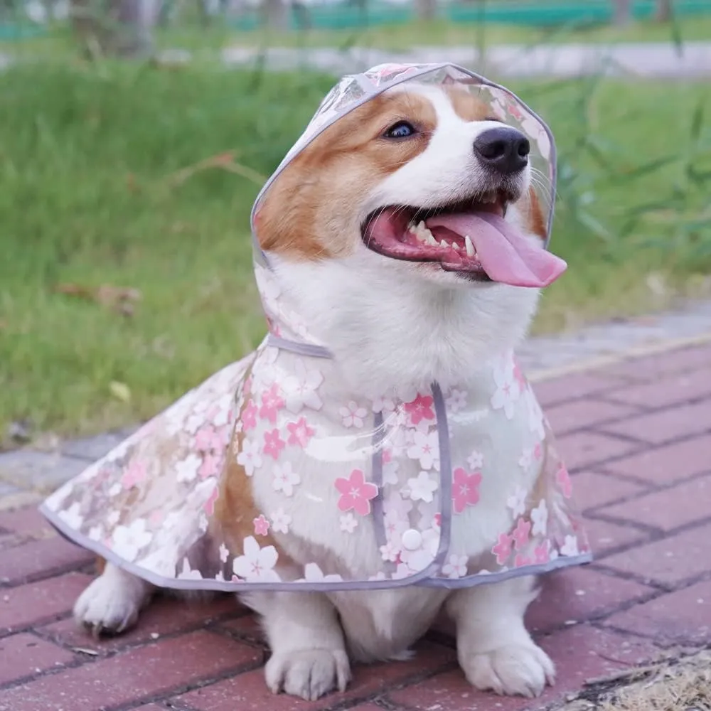 Pet Flower Raincoat,Dog Japanese Style Raincoat Pet Waterproof Jacket Dog Transparent Raincoat with Collar Hole Adjustable Buckle for Small Medium Large Dog(Pink,M)