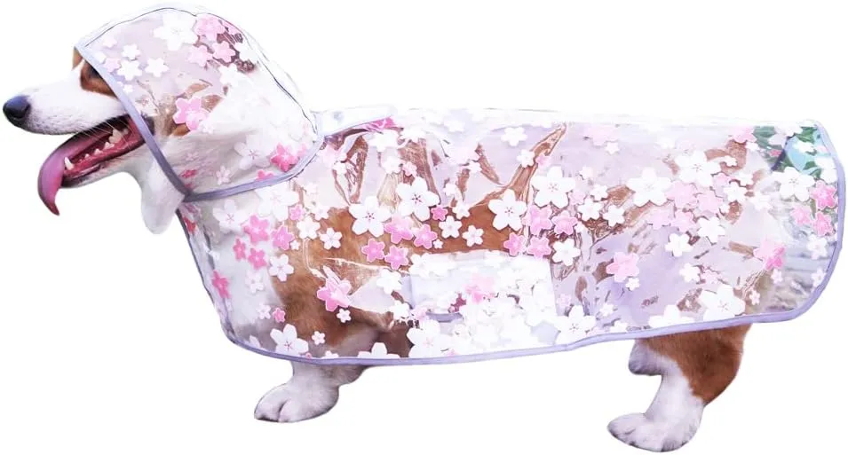 Pet Flower Raincoat,Dog Japanese Style Raincoat Pet Waterproof Jacket Dog Transparent Raincoat with Collar Hole Adjustable Buckle for Small Medium Large Dog(Pink,M)