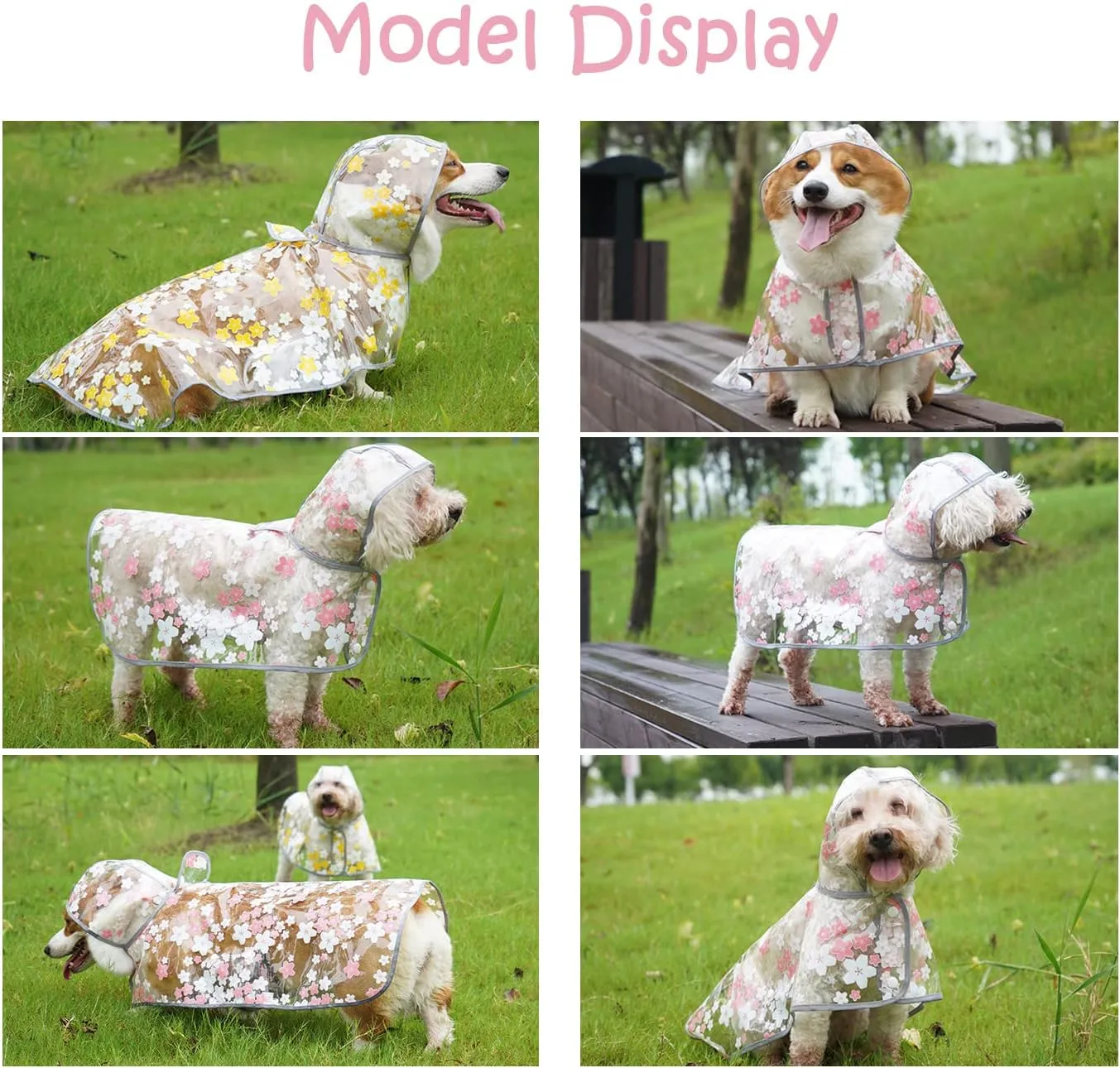 Pet Flower Raincoat,Dog Japanese Style Raincoat Pet Waterproof Jacket Dog Transparent Raincoat with Collar Hole Adjustable Buckle for Small Medium Large Dog(Pink,M)