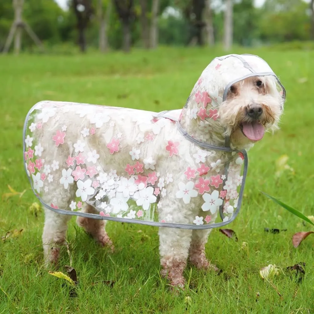 Pet Flower Raincoat,Dog Japanese Style Raincoat Pet Waterproof Jacket Dog Transparent Raincoat with Collar Hole Adjustable Buckle for Small Medium Large Dog(Pink,M)