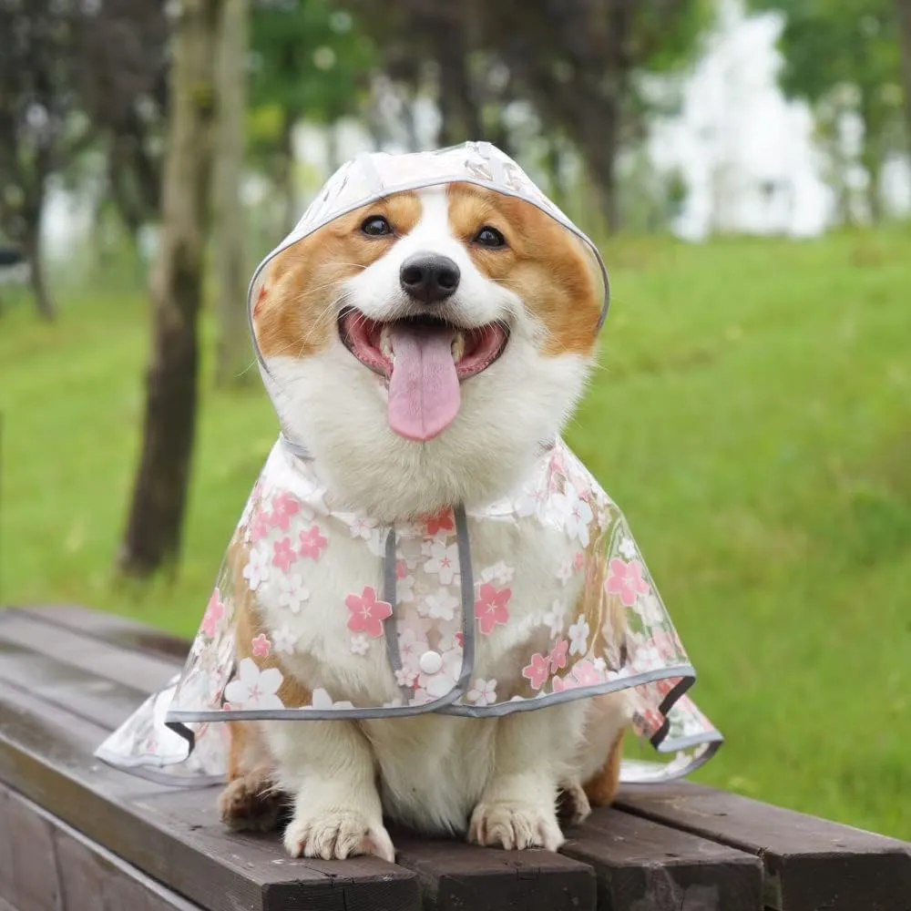 Pet Flower Raincoat,Dog Japanese Style Raincoat Pet Waterproof Jacket Dog Transparent Raincoat with Collar Hole Adjustable Buckle for Small Medium Large Dog(Pink,M)