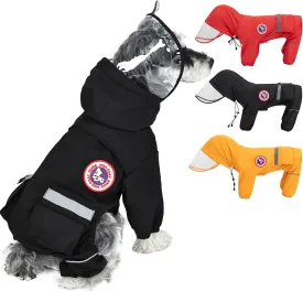 PINA Dog Raincoat, Waterproof Rain Jacket with Hood, Lightweight Jacket with Leash Hole, Poncho with Reflective Strap and Pocket for Wet Weather, Full Wrap Design for Full Protection