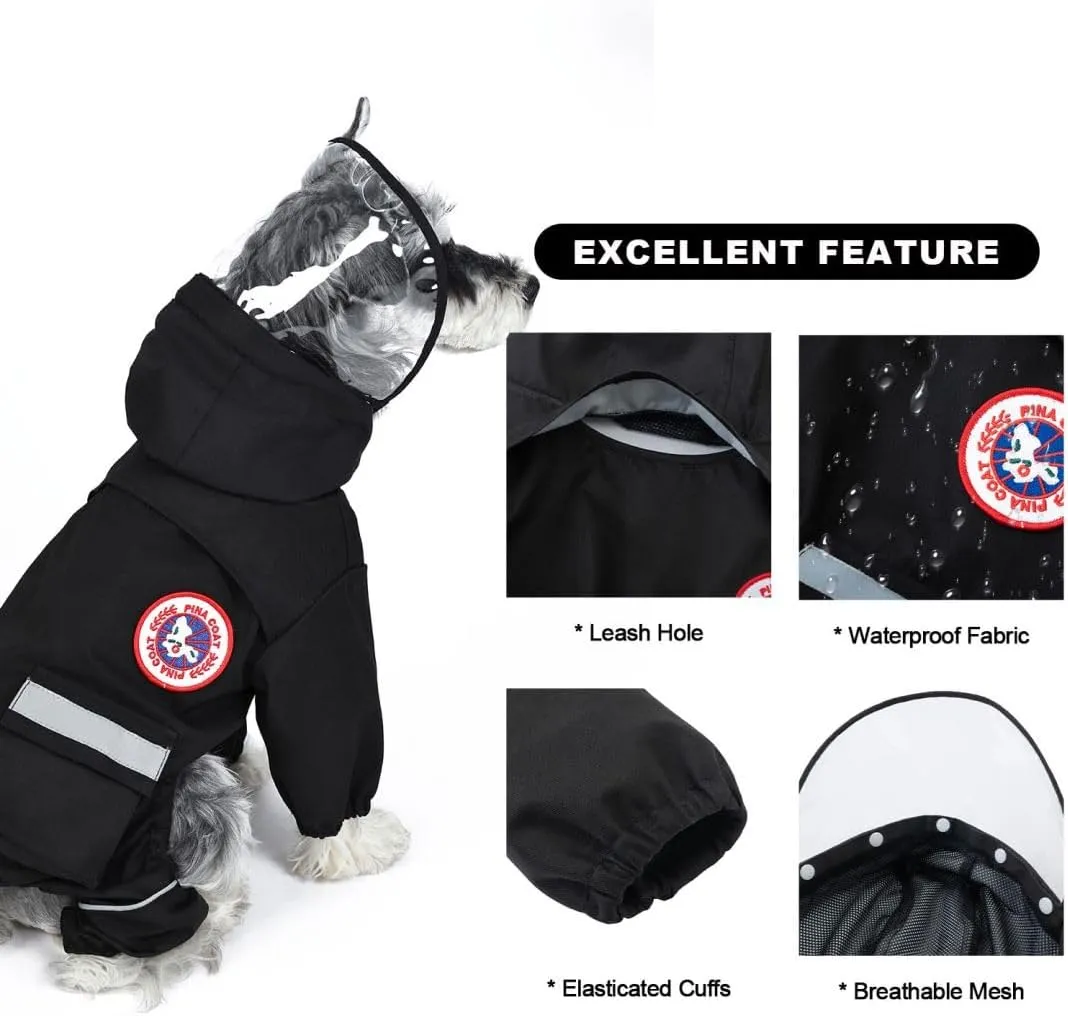 PINA Dog Raincoat, Waterproof Rain Jacket with Hood, Lightweight Jacket with Leash Hole, Poncho with Reflective Strap and Pocket for Wet Weather, Full Wrap Design for Full Protection