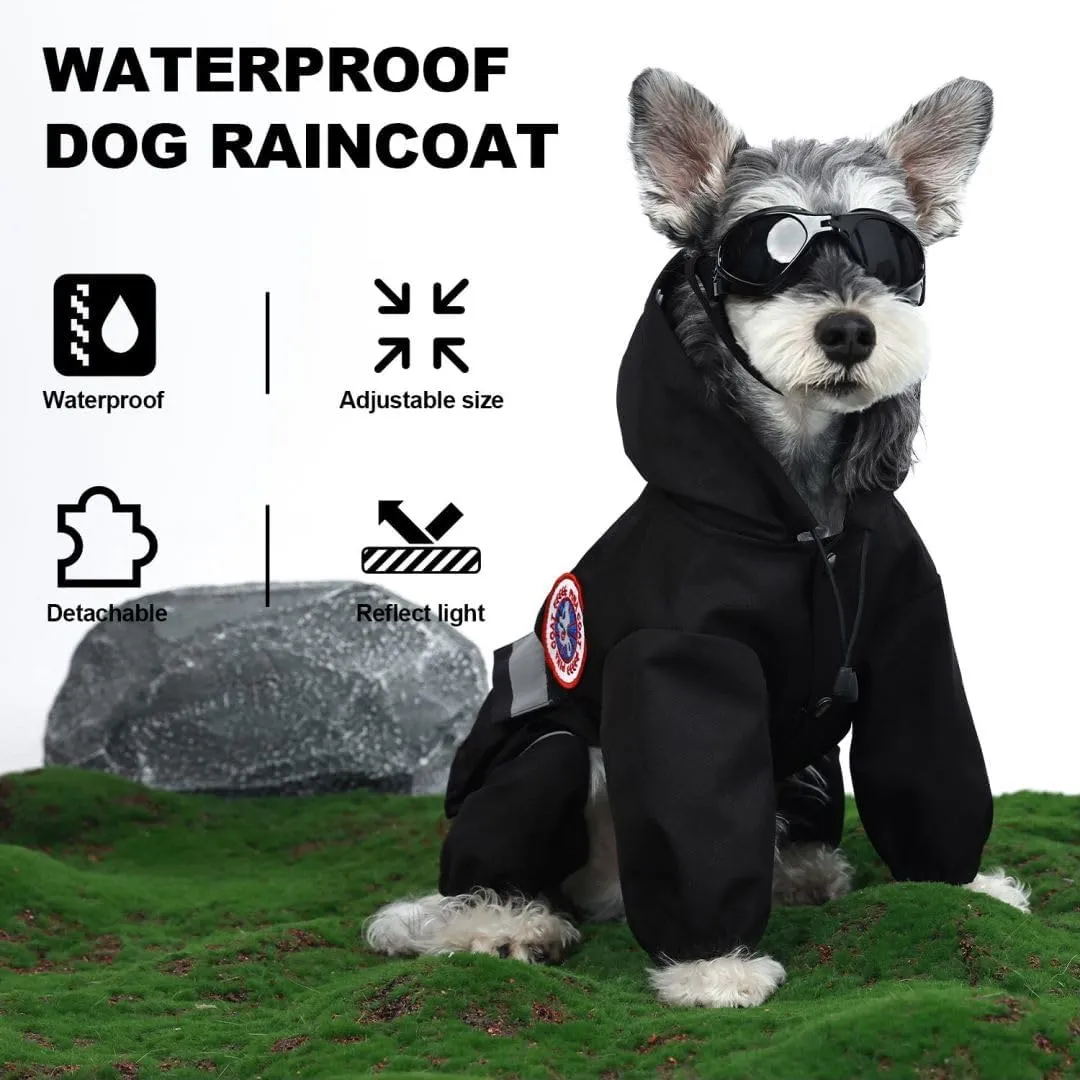 PINA Dog Raincoat, Waterproof Rain Jacket with Hood, Lightweight Jacket with Leash Hole, Poncho with Reflective Strap and Pocket for Wet Weather, Full Wrap Design for Full Protection