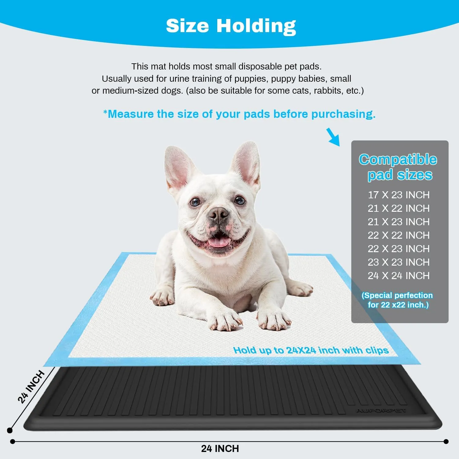 Puppy Baby Potty Pee Pad Holder Tray Compatible with 22" x 22", Thickened Heavy Silicone Mat, Reusable, Washable, High Edge Leakproof Pads for Training Dog, Potty, Doggy, Cats, Rabbits