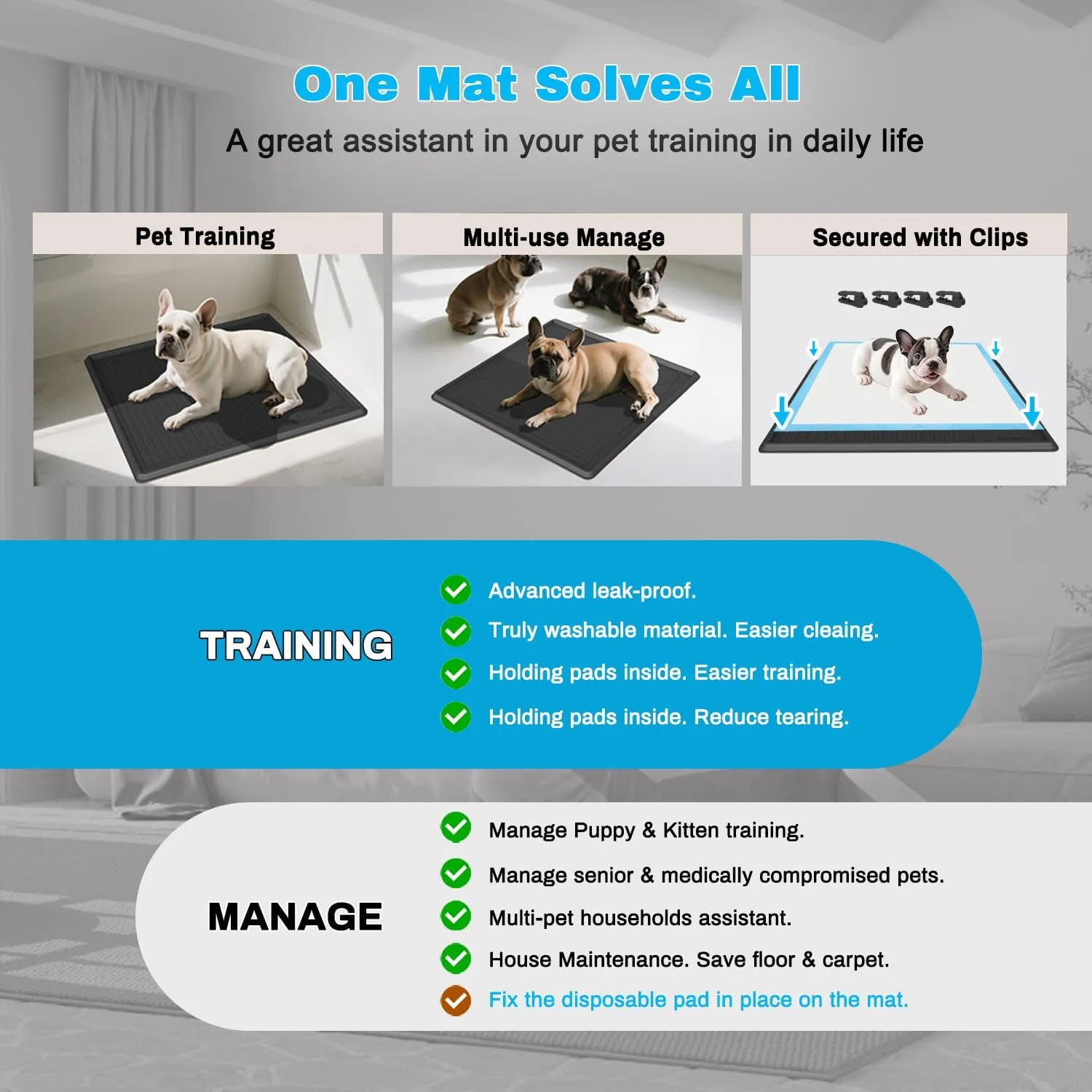 Puppy Baby Potty Pee Pad Holder Tray Compatible with 22" x 22", Thickened Heavy Silicone Mat, Reusable, Washable, High Edge Leakproof Pads for Training Dog, Potty, Doggy, Cats, Rabbits