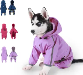 Puppy Dog Raincoat with Hat - Lightweight, Waterproof Jacket with Reflective Strip - Purple, XX-Large