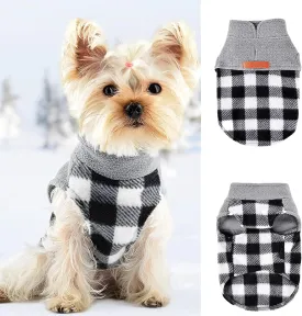 Samll Dog Sweater Fleece Plaid Dog Vest Warm Pullover Pet Sweater Soft Stretchy Fleece Vest Chihuahua Clothes Yorkie Clothes Turtleneck Puppy Winter Jacket (Plaid Black, Medium)
