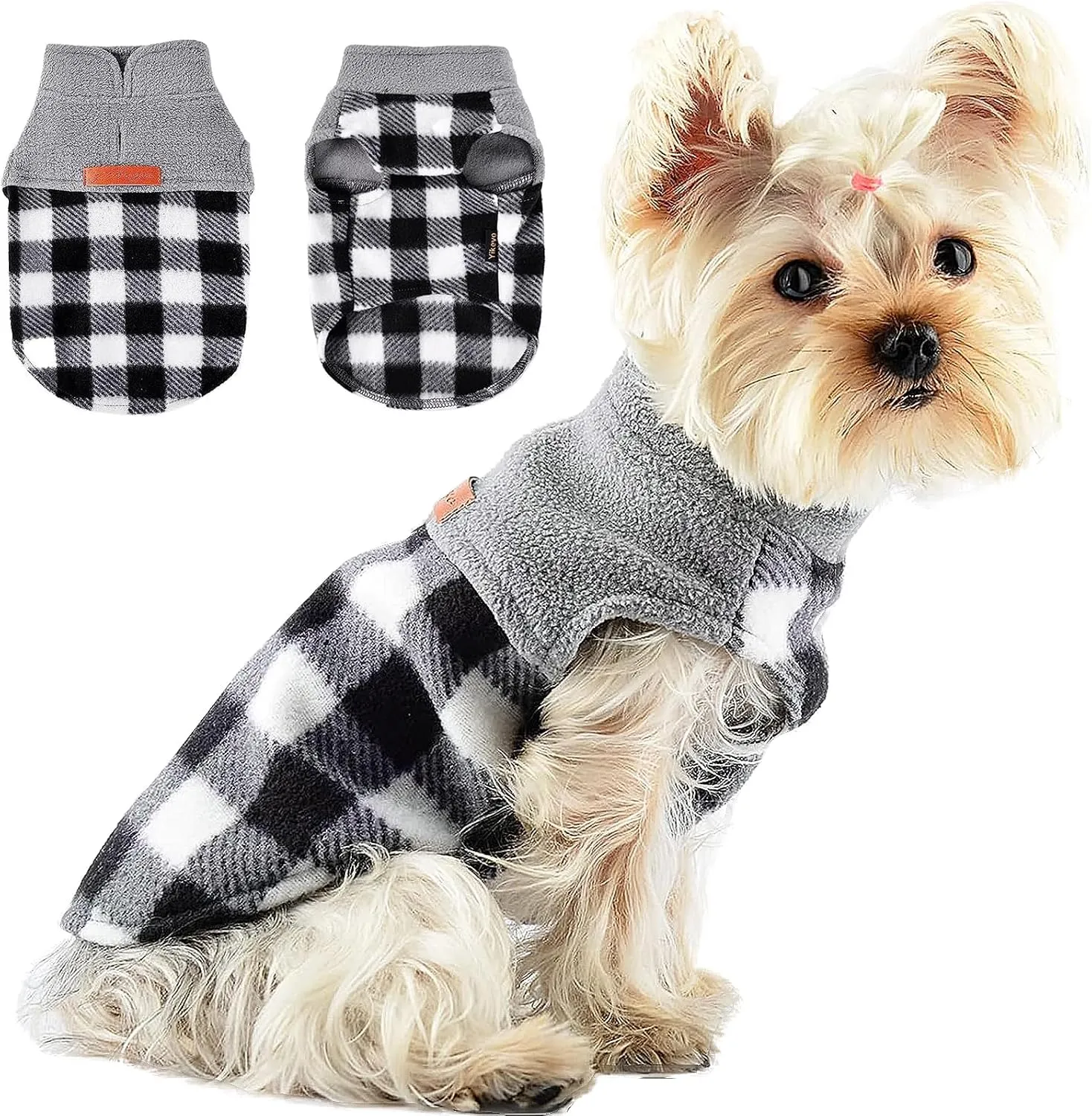 Samll Dog Sweater Fleece Plaid Dog Vest Warm Pullover Pet Sweater Soft Stretchy Fleece Vest Chihuahua Clothes Yorkie Clothes Turtleneck Puppy Winter Jacket (Plaid Black, Medium)