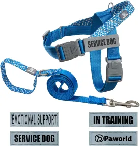 Service Dog Harness and Leash Set, No-Pull Service Dog Vest with 4 PCS Reflective Patches, Dog Vest Harness with Handle, Pet Harness for Small Medium Large Dogs in Training (Blue, L)