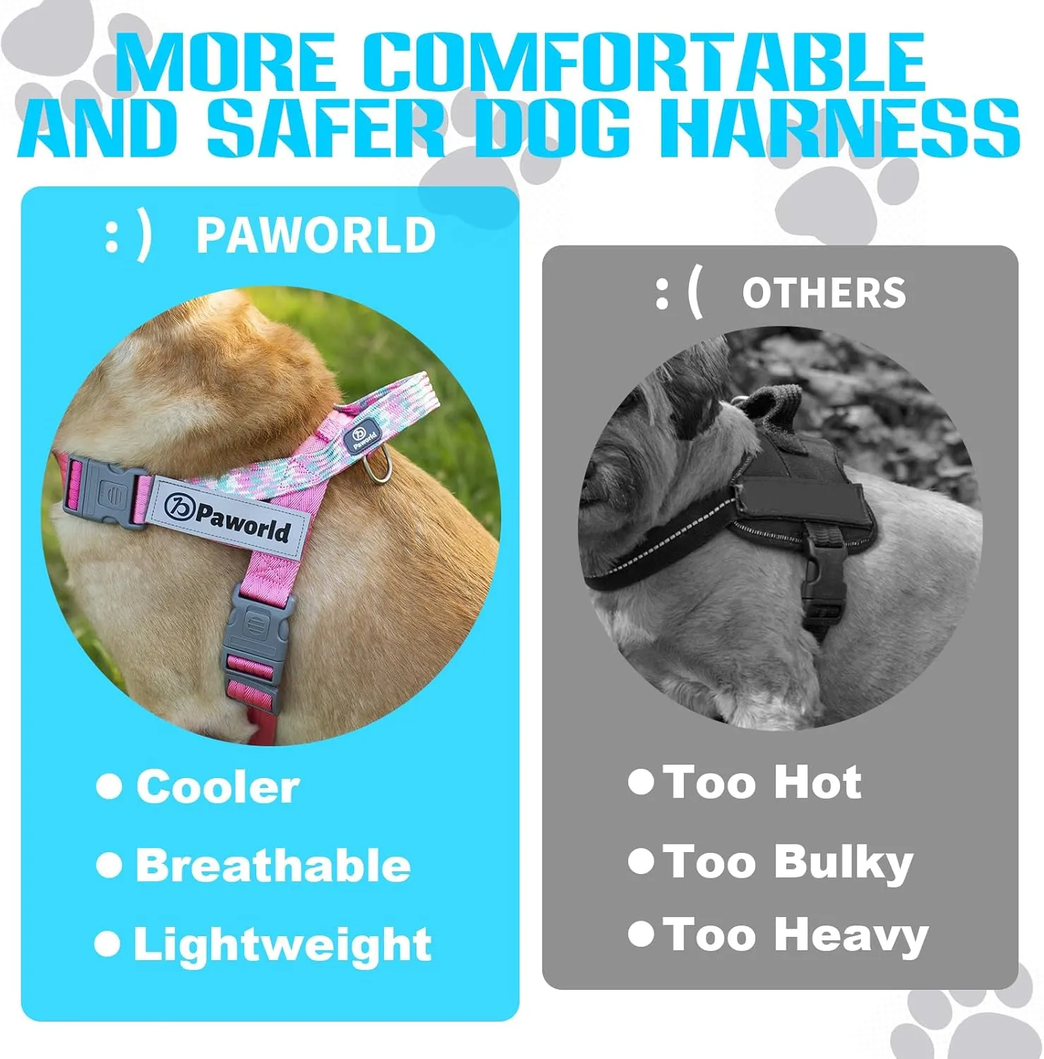 Service Dog Harness and Leash Set, No-Pull Service Dog Vest with 4 PCS Reflective Patches, Dog Vest Harness with Handle, Pet Harness for Small Medium Large Dogs in Training (Blue, L)