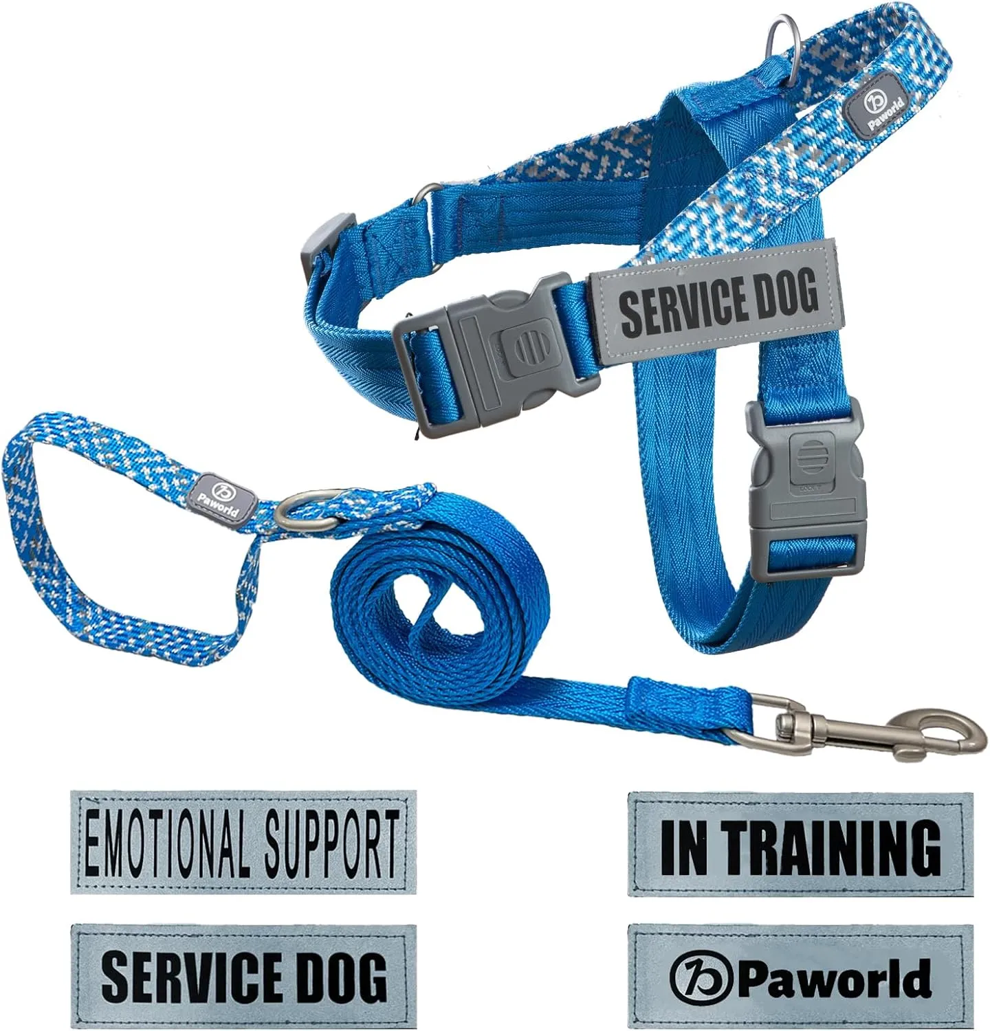 Service Dog Harness and Leash Set, No-Pull Service Dog Vest with 4 PCS Reflective Patches, Dog Vest Harness with Handle, Pet Harness for Small Medium Large Dogs in Training (Blue, L)