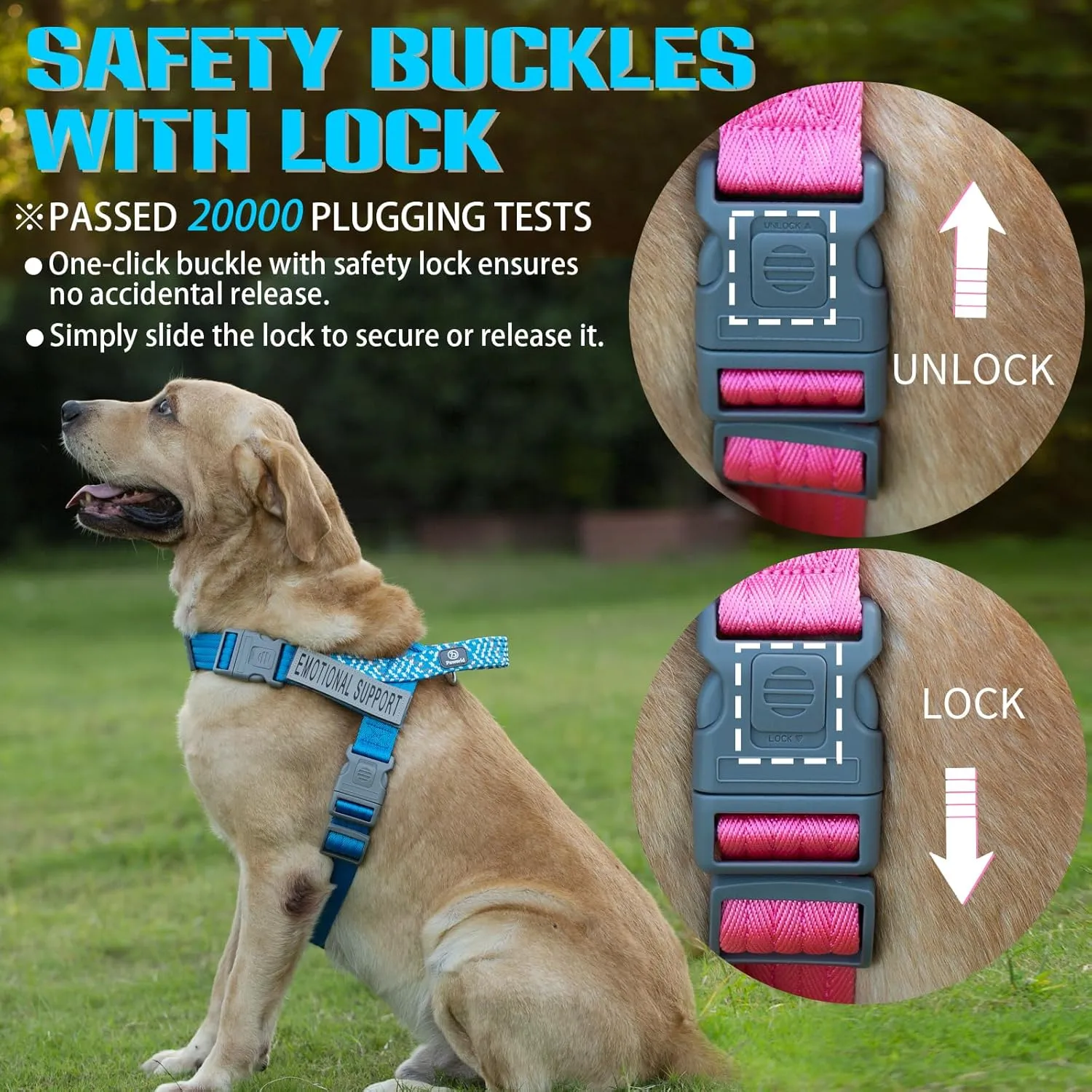 Service Dog Harness and Leash Set, No-Pull Service Dog Vest with 4 PCS Reflective Patches, Dog Vest Harness with Handle, Pet Harness for Small Medium Large Dogs in Training (Blue, L)
