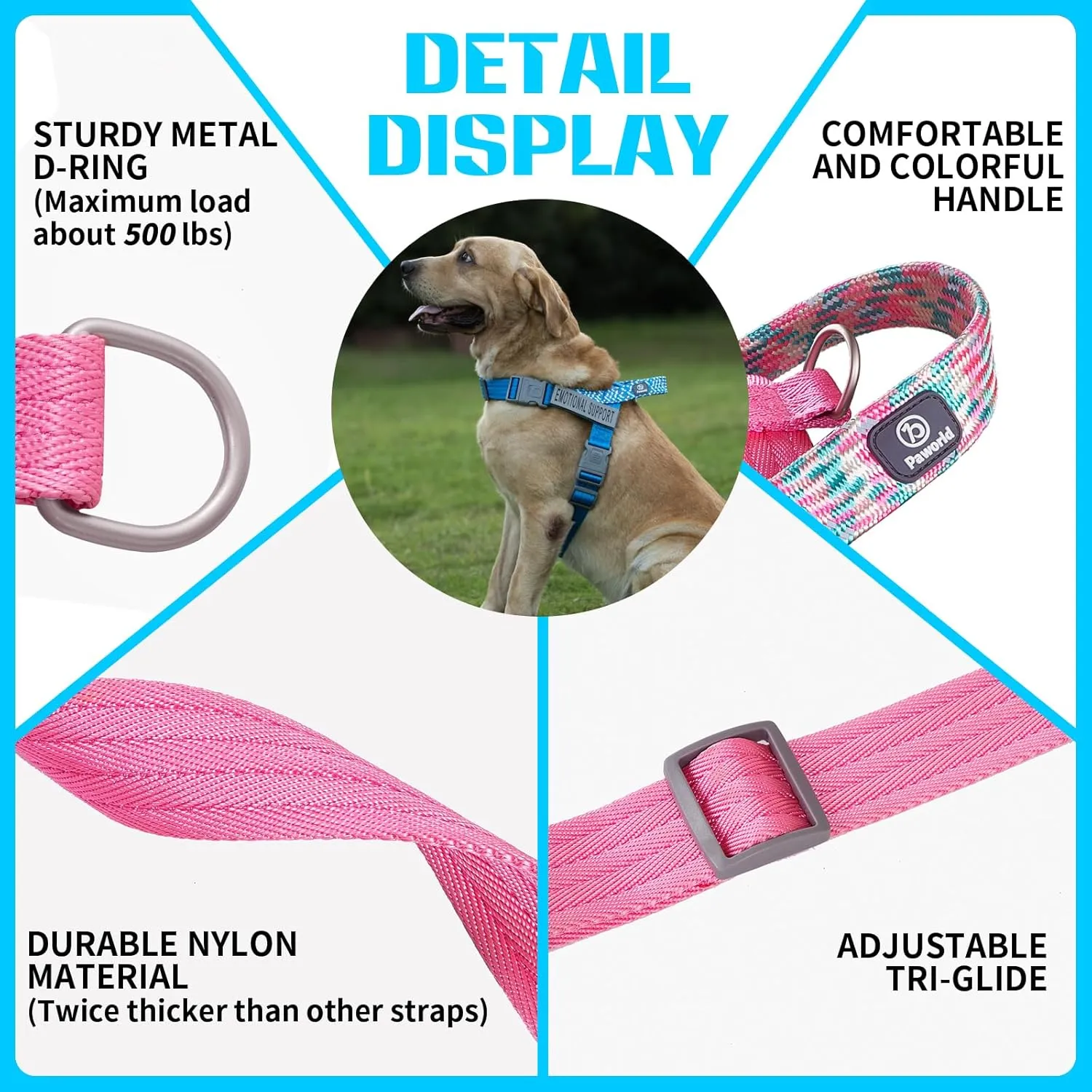 Service Dog Harness and Leash Set, No-Pull Service Dog Vest with 4 PCS Reflective Patches, Dog Vest Harness with Handle, Pet Harness for Small Medium Large Dogs in Training (Blue, L)