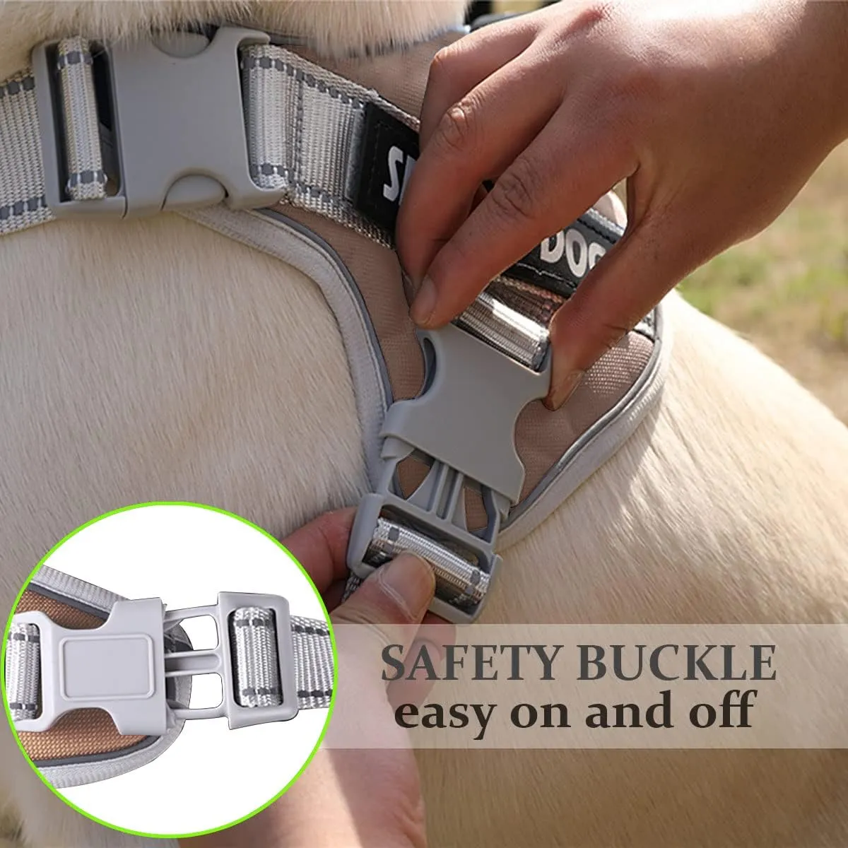 Service Dog Vest,No Pull in Training Service Dog Harness and 5FT Dog Leash Set, Adjustable 3M Reflective Nylon Pet Dog Vest with Handle,Easy Control for Small Medium Large Dogs(XL,Khaki)