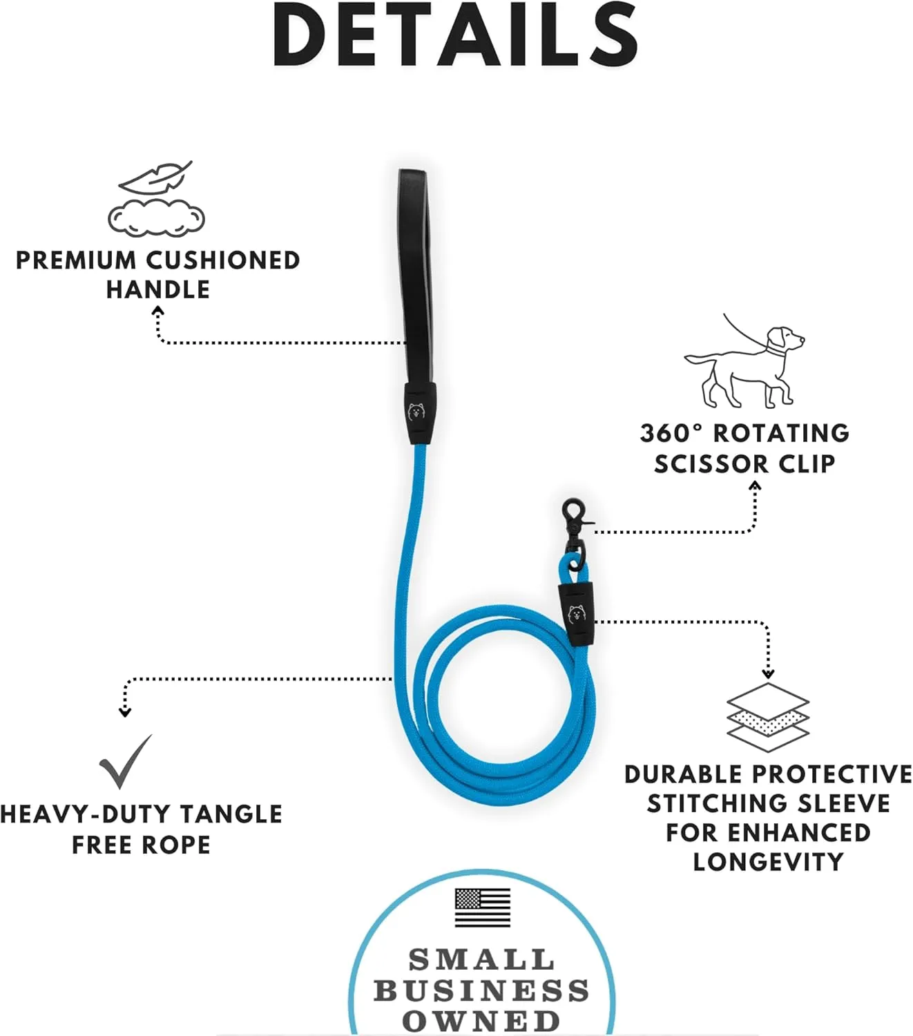ShawnCo Basecamp Rope Dog Leash- Premium, Durable Pet Leash with Soft Neoprene Padded, Reflective Handle for Small, Medium and Large Dogs (Orchid, 6 Feet)