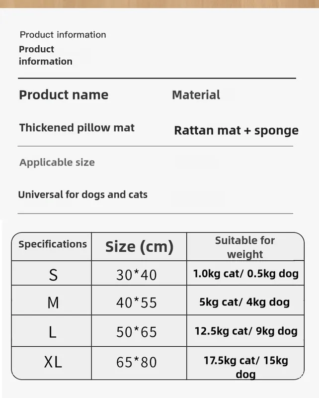 Size S Style 1 Pink And Brown Pet Cooling Mat for Dogs and Cats - Summer Breathable Woven Rattan Bed with Sponge Cushion, Durable and Chew-Resistant