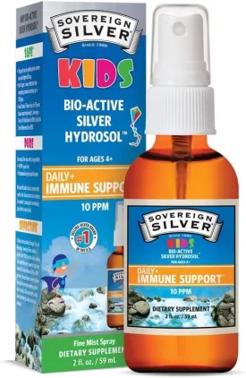 Sovereign Silver Bio-Active Silver Hydrosol Liquid for Kids Immune Support, Fine Mist, 2 oz.