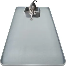 SpaceTime 34"X22" Large Cat Litter Mat Litter Trapping Mat for Kitty,Extra Large Litter Box Mat for Cat,Waterproof & Urine Proof XL Silicone Pad for Floor,Easy to Clean,Raised Edges,Non-Slip(Grey)
