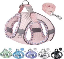 Step in Dog Harness and Leash Set, No Pull Escape Proof Vest Harness with Soft Diamond Mesh and Reflective Bands, Adjustable Pet Outdoor Harnesses for Medium Size Dogs Pearl Pink M