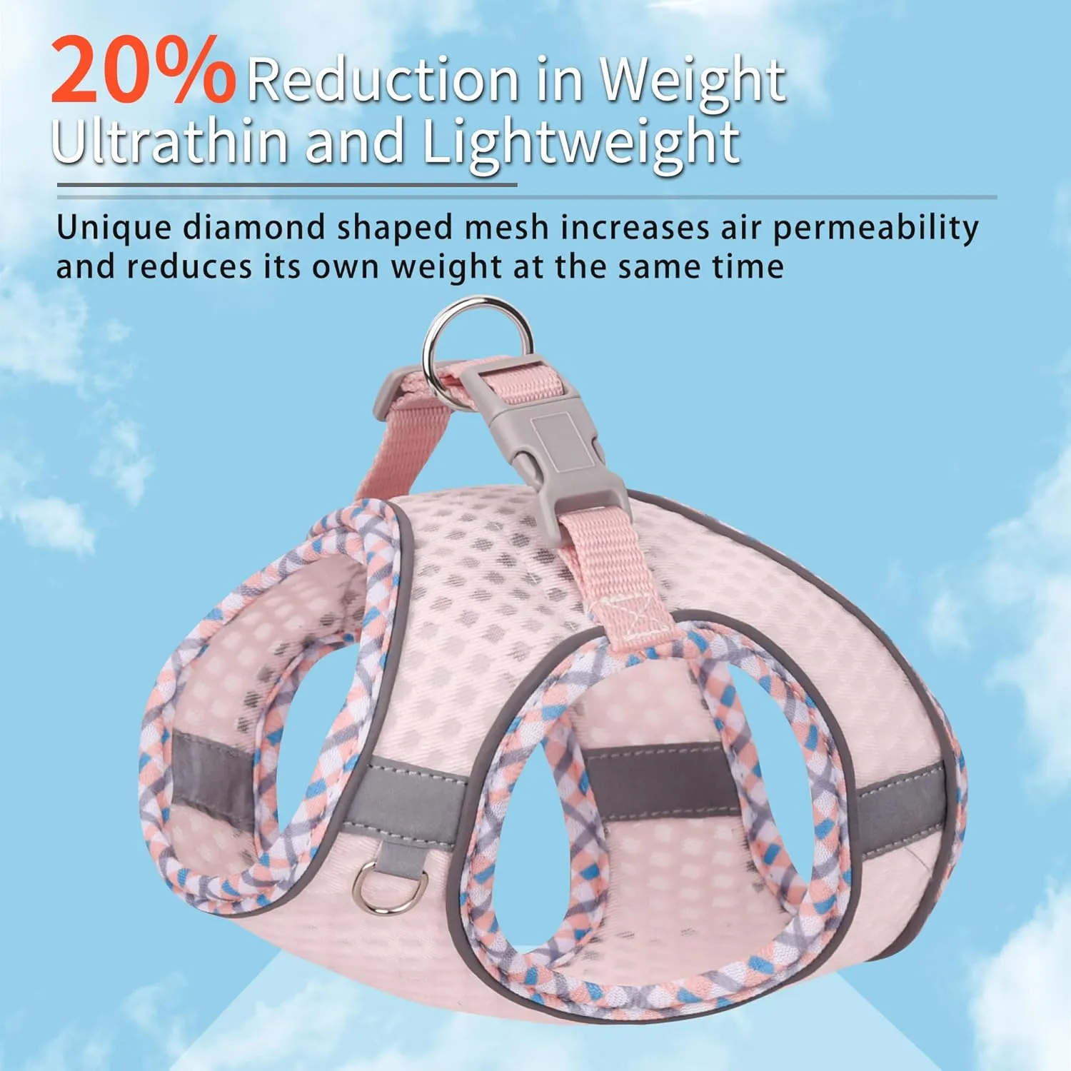 Step in Dog Harness and Leash Set, No Pull Escape Proof Vest Harness with Soft Diamond Mesh and Reflective Bands, Adjustable Pet Outdoor Harnesses for Medium Size Dogs Pearl Pink M