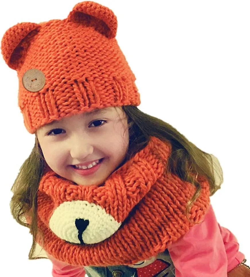 Sumolux Winter Kids Warm Cat Animal Hats Knitted Coif Hood Scarf Beanies for Autumn Winter