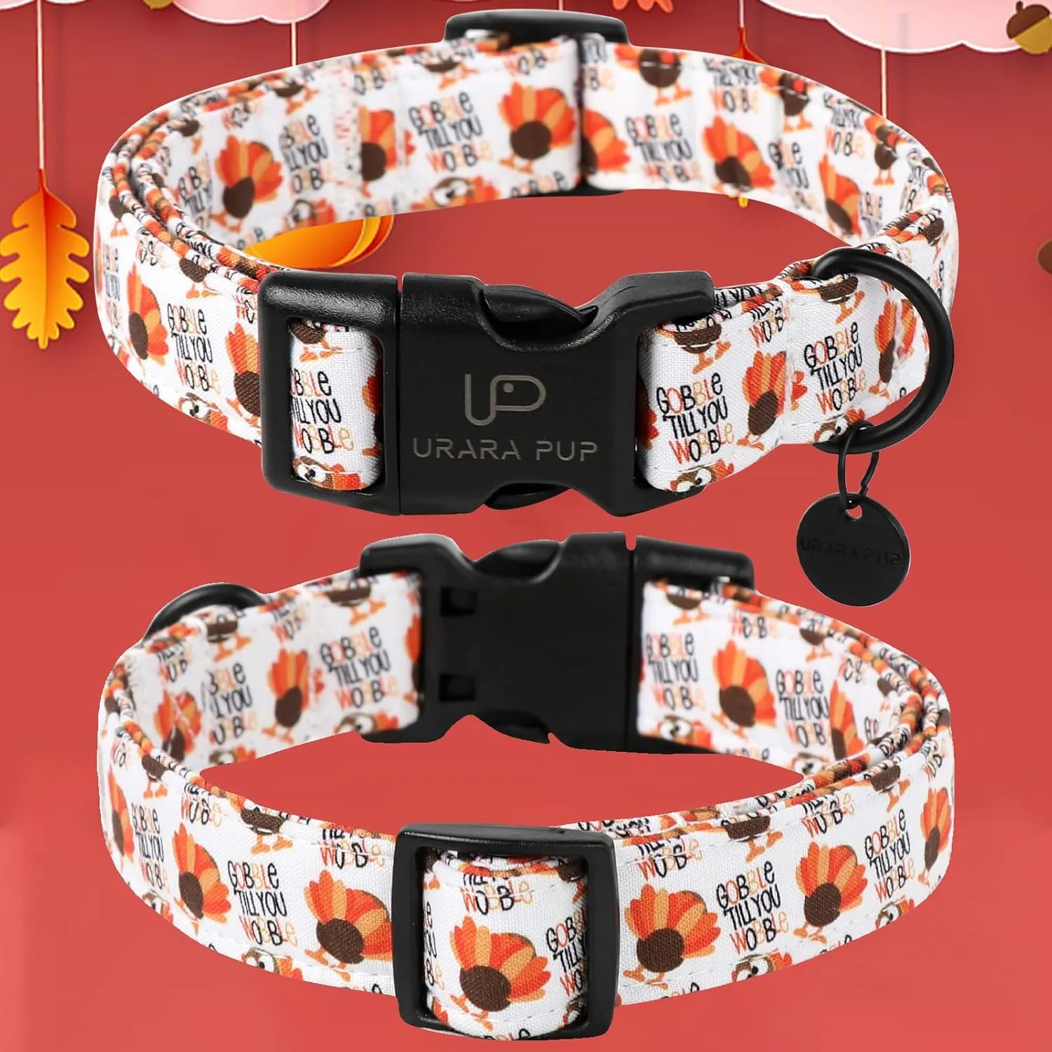 Thanksgiving Dog Collar, Turkey Cotton for Dog or Cat, Autumn Puppy With Lightweight Plastic Buckle, Great Gift for Girl Boy Dogs, L