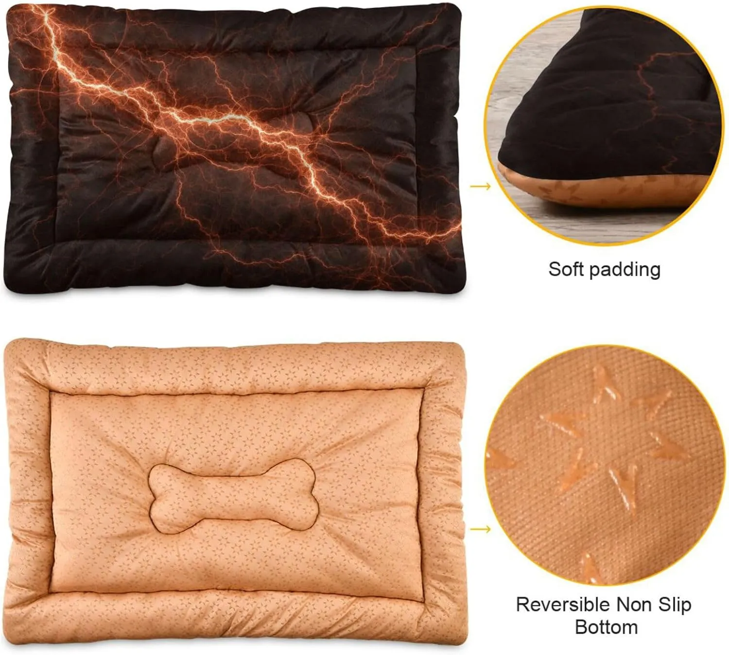 Thunder Lightning Crate Pet Bed, Portable Washable Dog Cat Mat, Soft Comfortable Pet Mattress with Non-Slip Bottom for Dogs Cats Sleeping, 36 x 24 Inch