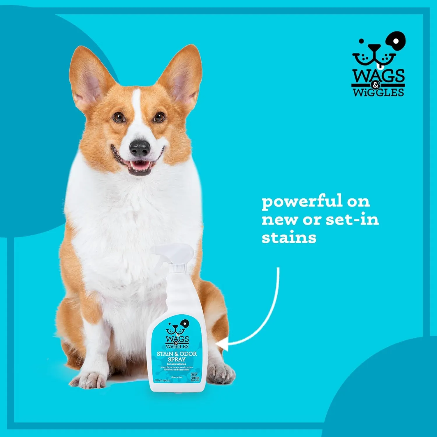 Wags & Wiggles Stain & Odor Spray, 32oz - Pet Carpet Cleaner for Stains, Oxygen-Powered Cleaner for Dog & Cat Urine, Carpet Stain Remover & Deodorizer with Clean Scent, Pet Odor Eliminator for Home