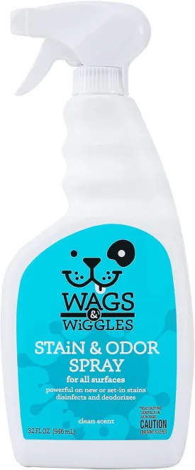 Wags & Wiggles Stain & Odor Spray, 32oz - Pet Carpet Cleaner for Stains, Oxygen-Powered Cleaner for Dog & Cat Urine, Carpet Stain Remover & Deodorizer with Clean Scent, Pet Odor Eliminator for Home